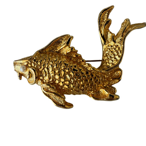 Vintage NATORI Signed Gold Tone Koi Fish Brooch
